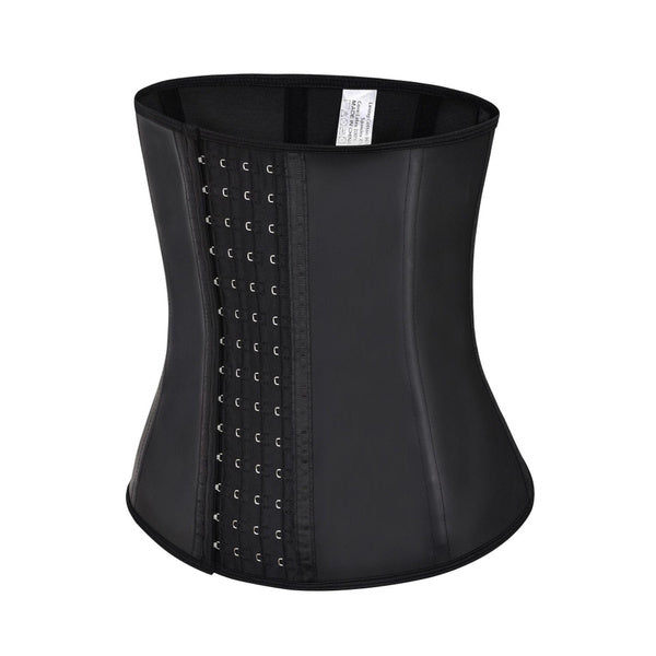 9-Bone Steel Latex Waist Trainer for Gym - PU Leather Tummy Shaper Belt with 4-Row Hook