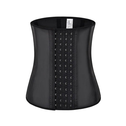 9-Bone Steel Latex Waist Trainer for Gym - PU Leather Tummy Shaper Belt with 4-Row Hook