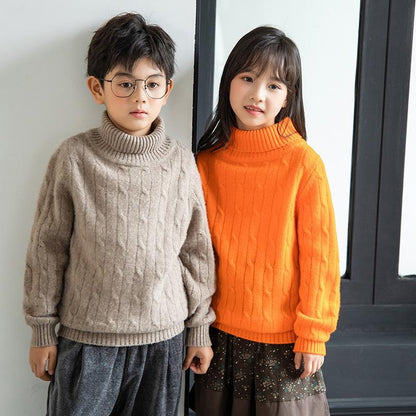 Kids' Cashmere Wool Sweater with High Neck for Boys and Girls, Warm Winter Knitwear