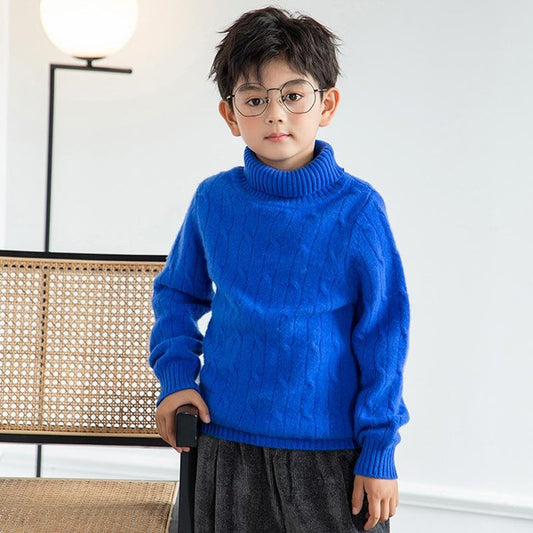 Kids' Cashmere Wool Sweater with High Neck for Boys and Girls, Warm Winter Knitwear