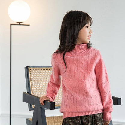 Kids' Cashmere Wool Sweater with High Neck for Boys and Girls, Warm Winter Knitwear