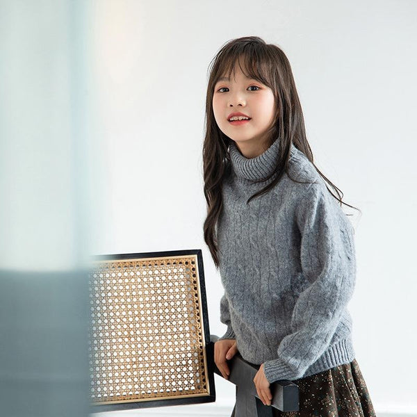 Kids' Cashmere Wool Sweater with High Neck for Boys and Girls, Warm Winter Knitwear