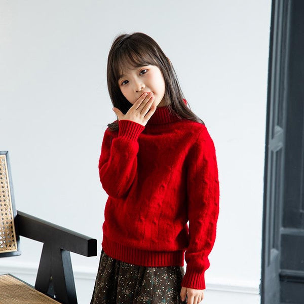 Kids' Cashmere Wool Sweater with High Neck for Boys and Girls, Warm Winter Knitwear