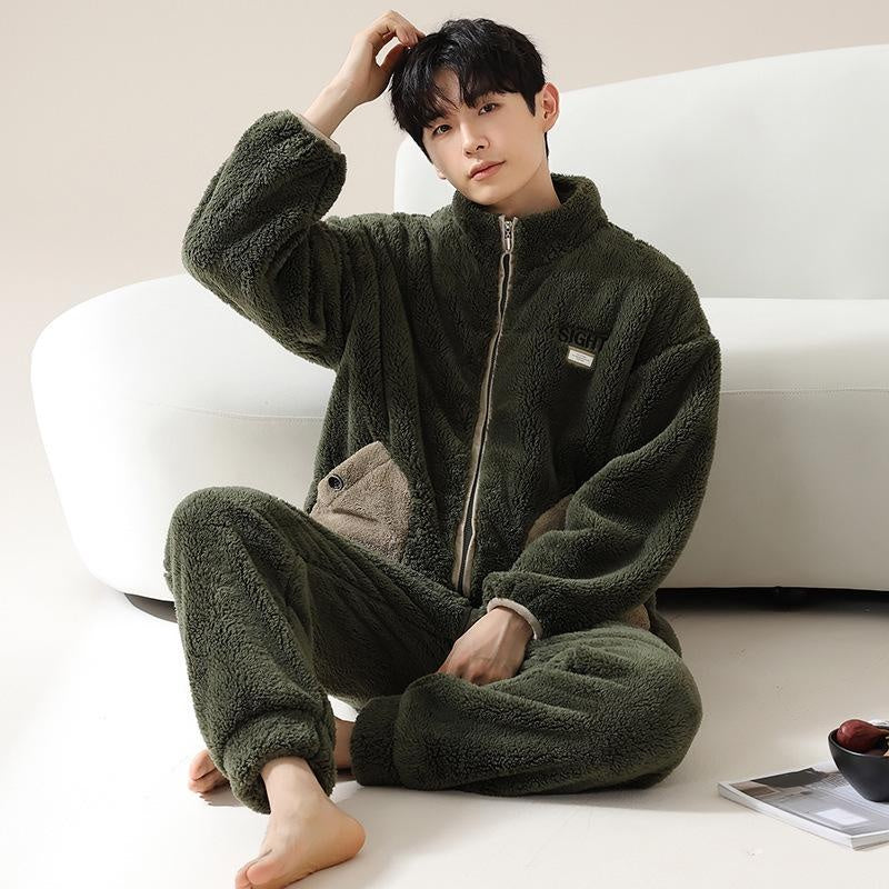 Men's Winter Flannel Pajama Set, Thick Fleece Sleepwear, Cozy Coral Fleece Loungewear for Big & Tall