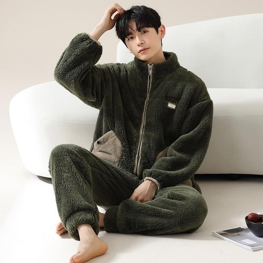 Men's Winter Flannel Pajama Set, Thick Fleece Sleepwear, Cozy Coral Fleece Loungewear for Big & Tall