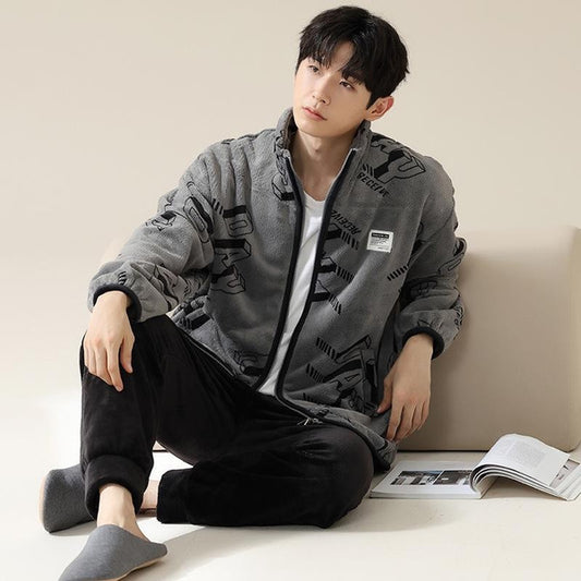 Men's Winter Flannel Pajama Set, Thick Fleece Sleepwear, Cozy Coral Fleece Loungewear for Big & Tall