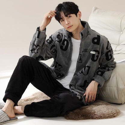 Men's Winter Flannel Pajama Set, Thick Fleece Sleepwear, Cozy Coral Fleece Loungewear for Big & Tall