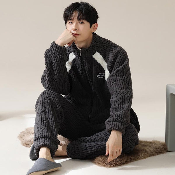 Men's Winter Flannel Pajama Set, Thick Fleece Sleepwear, Cozy Coral Fleece Loungewear for Big & Tall