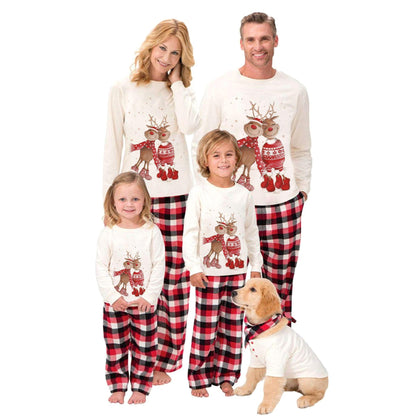 Cozy Family Matching Pajamas Set Christmas Elk Print Long Sleeve Sleepwear Home Loungewear