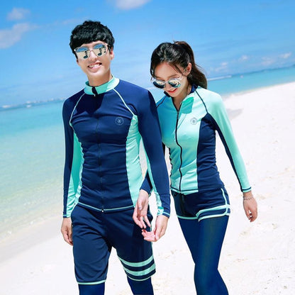 Korean Dive Suit Set: Quick-Dry Zip-Up Rash Guard with UV & Jellyfish Protection for Men & Women