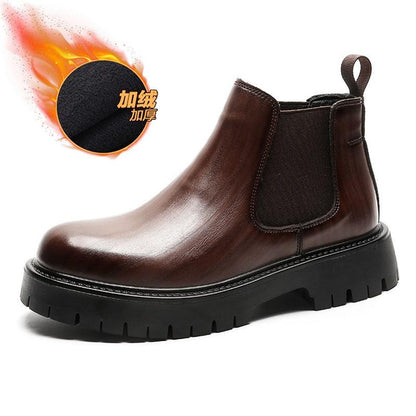 Men's Chelsea Boots Winter Waterproof Leather Ankle Boots with Fleece Lining | Slip-Resistant Casual & Dress Shoes