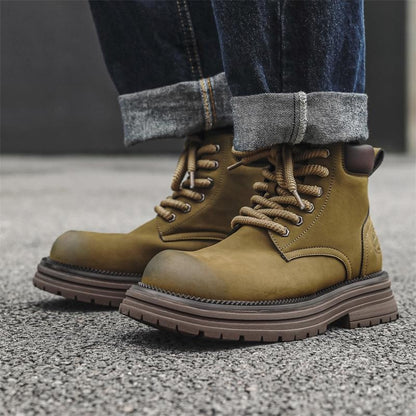 Men's Desert Boots Retro Work Boots High Top Leather Shoes Chunky Sole