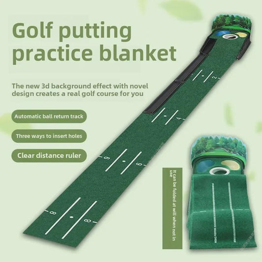 Automatic Return Putting Mat with Distance Markers, Realistic Turf & Ball Return Ramp for Indoor Golf Practice