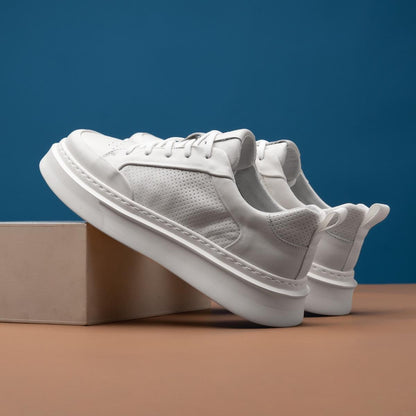 Men's Breathable Leather Casual Sneakers Lightweight Platform White Shoes