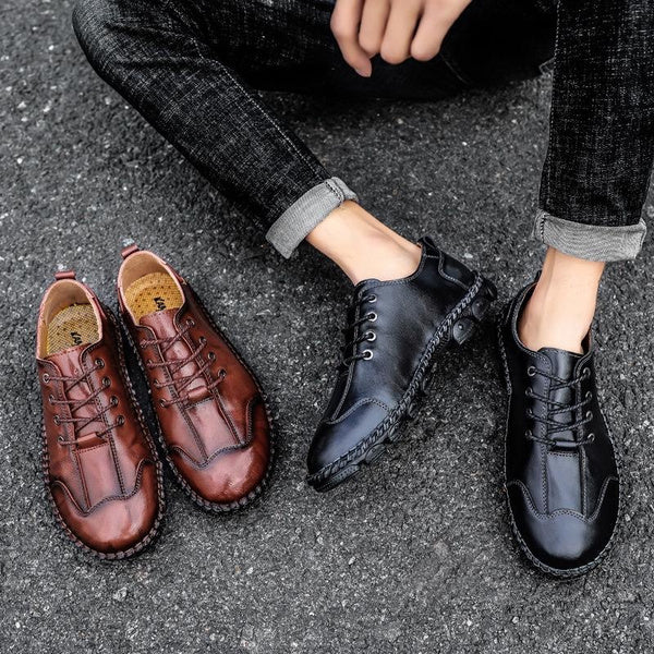 Men's Genuine Leather Casual Shoes Summer Breathable Soft Sole Slip-On Loafers