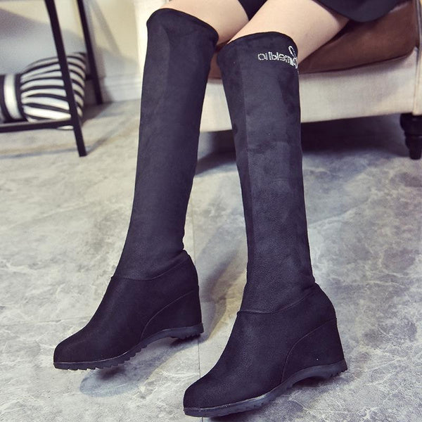 Knee High Boots for Women Platform Wedge Heel Stretch Thigh High Boots Sexy & Slimming