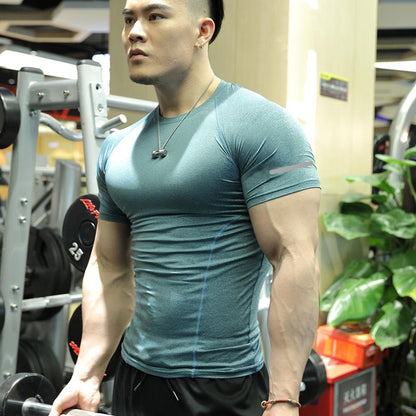 남성용 컴프레션 셔츠 속건 운동용 상의 스트레치 피트니스 티셔츠 근육 강화 헬스복