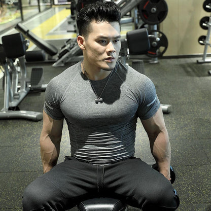 남성용 컴프레션 셔츠 속건 운동용 상의 스트레치 피트니스 티셔츠 근육 강화 헬스복