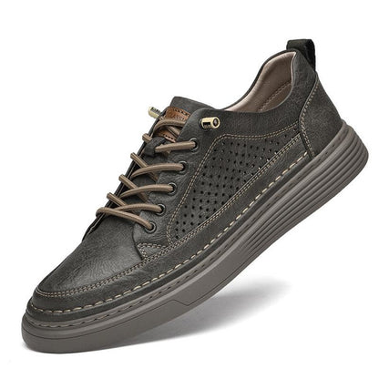 Men's Casual Leather Shoes British Retro Perforated Breathable Fashion Sneakers