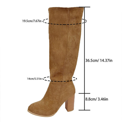 Knee High Boots for Women Chunky Heel Side Zipper Stretch Suede Tall Boots