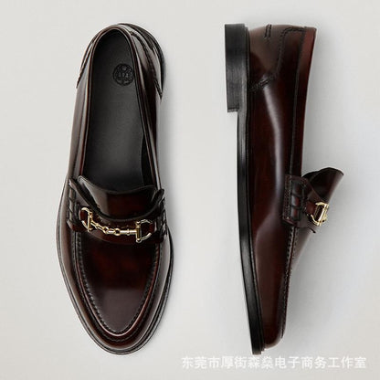 Classic Leather Loafers for Women Slip On Comfort Flat Shoes with Horsebit Detail