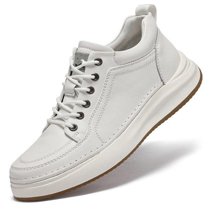Men's Genuine Leather Casual Shoes Breathable Full Grain Leather Sneakers White Fashion Lace Up