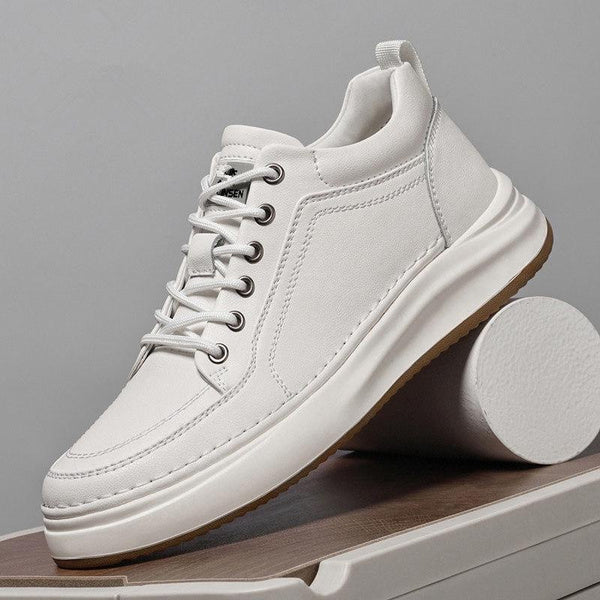 Men's Genuine Leather Casual Shoes Breathable Full Grain Leather Sneakers White Fashion Lace Up