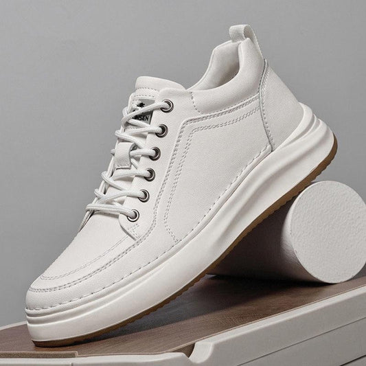 Men's Genuine Leather Casual Shoes Breathable Full Grain Leather Sneakers White Fashion Lace Up