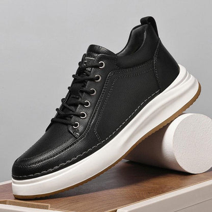 Men's Genuine Leather Casual Shoes Breathable Full Grain Leather Sneakers White Fashion Lace Up