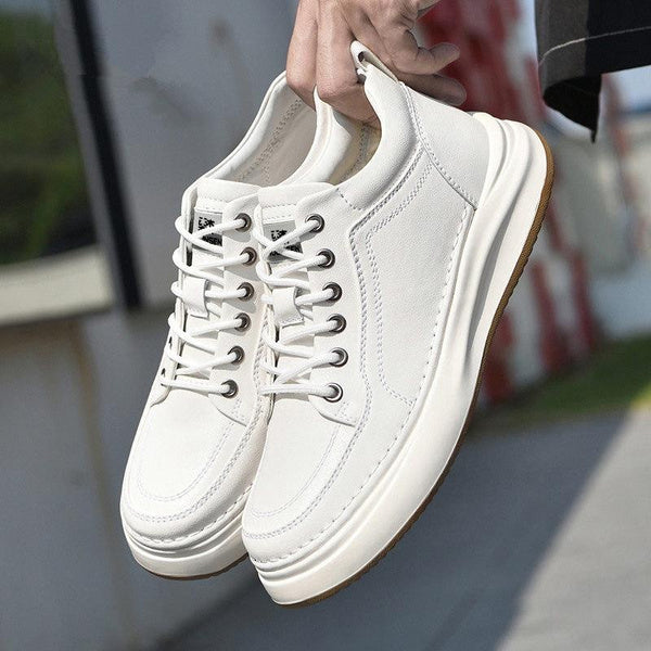 Men's Genuine Leather Casual Shoes Breathable Full Grain Leather Sneakers White Fashion Lace Up