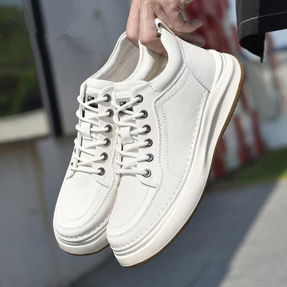 Men's Genuine Leather Casual Shoes Breathable Full Grain Leather Sneakers White Fashion Lace Up