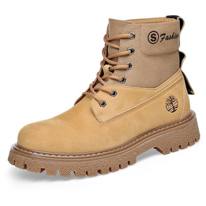 Men's Genuine Leather Winter Boots Retro High-Top Combat Chukka Outdoor Work Shoes with Thick Sole