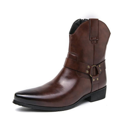 Men's Chelsea Boots Pointed Toe Ankle Boots Western Cowboy Leather Boots Black