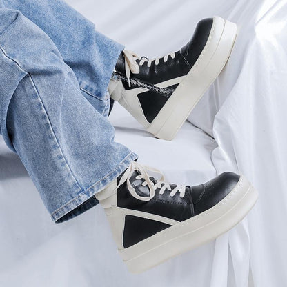 Men's High-Top Skate Shoes Chunky Sole Platform Sneakers Black White Casual Boots