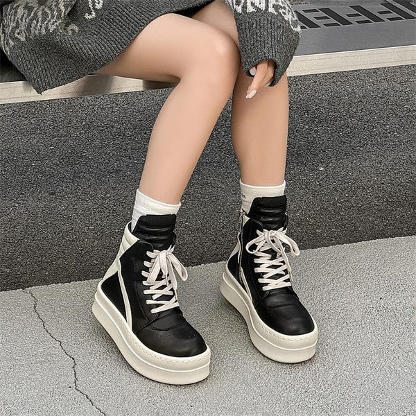 Men's High-Top Skate Shoes Chunky Sole Platform Sneakers Black White Casual Boots