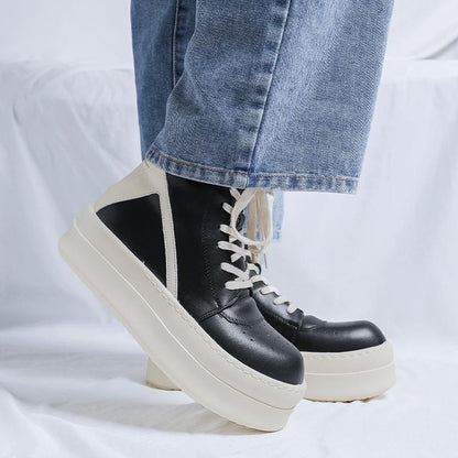 Men's High-Top Skate Shoes Chunky Sole Platform Sneakers Black White Casual Boots