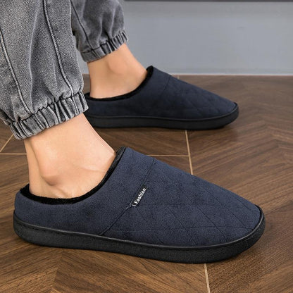 Men's Plush Slippers Indoor Warm House Shoes with Thick Sole Large Size Home Fuzzy Slides