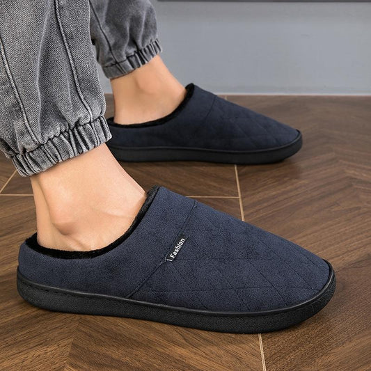 Men's Plush Slippers Indoor Warm House Shoes with Thick Sole Large Size Home Fuzzy Slides