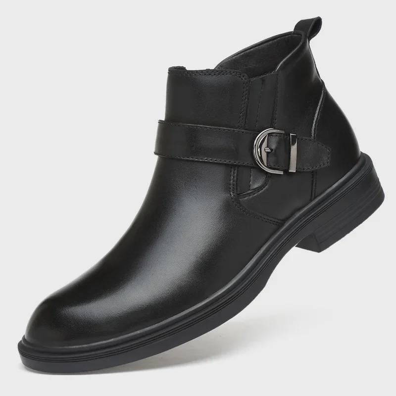 Men's Genuine Leather Chelsea Boots with Buckle Detail | Business Casual & Winter Ankle Boots | Wide Sizes Available