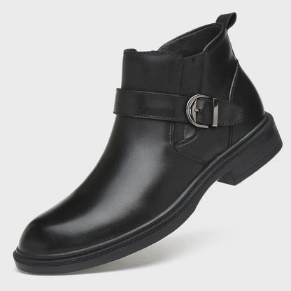 Men's Genuine Leather Chelsea Boots with Buckle Detail | Business Casual & Winter Ankle Boots | Wide Sizes Available