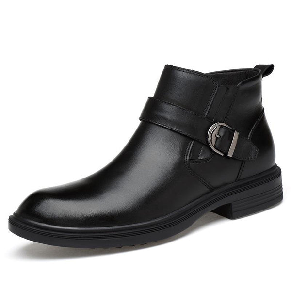 Men's Genuine Leather Chelsea Boots with Buckle Detail | Business Casual & Winter Ankle Boots | Wide Sizes Available