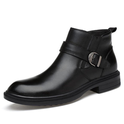 Men's Genuine Leather Chelsea Boots with Buckle Detail | Business Casual & Winter Ankle Boots | Wide Sizes Available