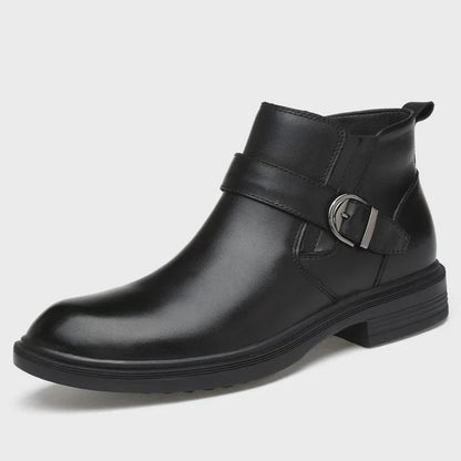Men's Genuine Leather Chelsea Boots with Buckle Detail | Business Casual & Winter Ankle Boots | Wide Sizes Available