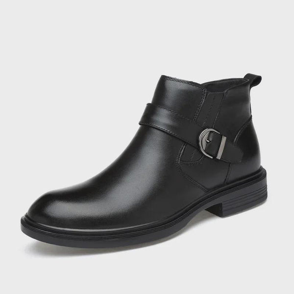 Men's Genuine Leather Chelsea Boots with Buckle Detail | Business Casual & Winter Ankle Boots | Wide Sizes Available