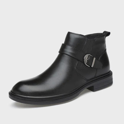 Men's Genuine Leather Chelsea Boots with Buckle Detail | Business Casual & Winter Ankle Boots | Wide Sizes Available