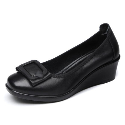 Soft Leather Slip-On Flats for Women | Comfortable Low Wedge Heel | Spring Casual Shoes for Wide Feet