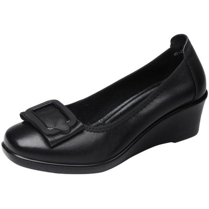 Soft Leather Slip-On Flats for Women | Comfortable Low Wedge Heel | Spring Casual Shoes for Wide Feet