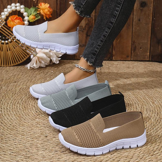 Comfortable Knit Running Shoes for Women, Lightweight Slip-On Walking Sneakers with Breathable Mesh