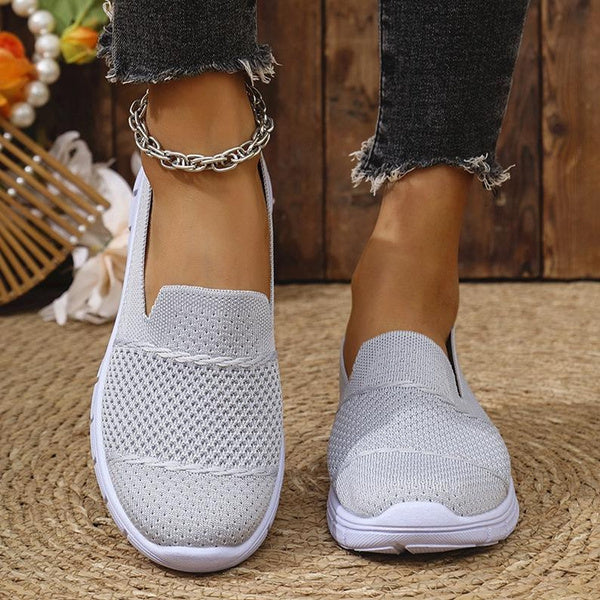 Comfortable Knit Running Shoes for Women, Lightweight Slip-On Walking Sneakers with Breathable Mesh