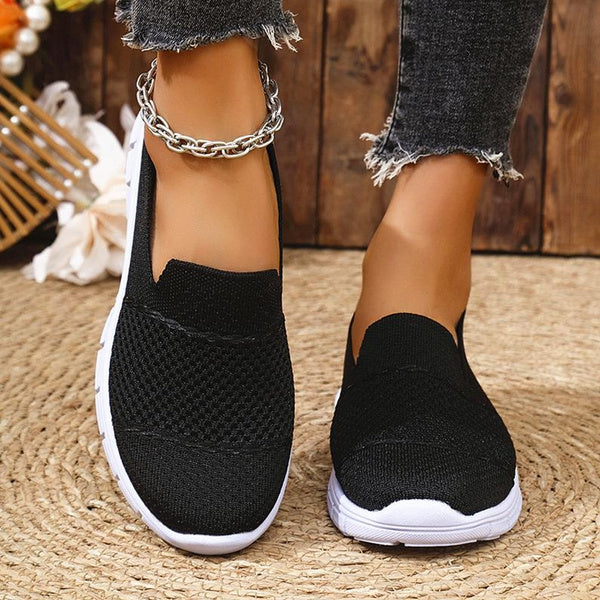 Comfortable Knit Running Shoes for Women, Lightweight Slip-On Walking Sneakers with Breathable Mesh